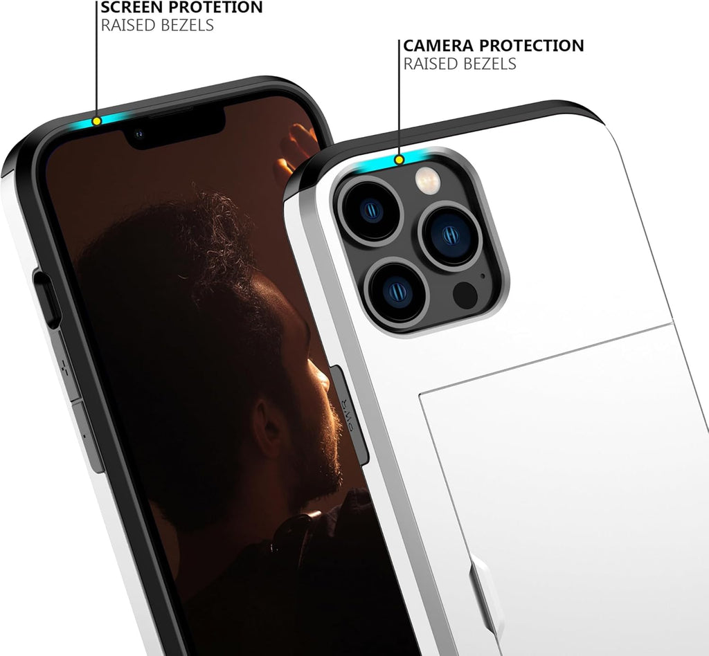 Nvollnoe for iPhone 12 Pro Max Case with Card Holder Heavy Duty Protective Dual Layer Shockproof Hidden Card Slot Slim Wallet Case for iPhone 12 Pro Max for Men&Women(White)