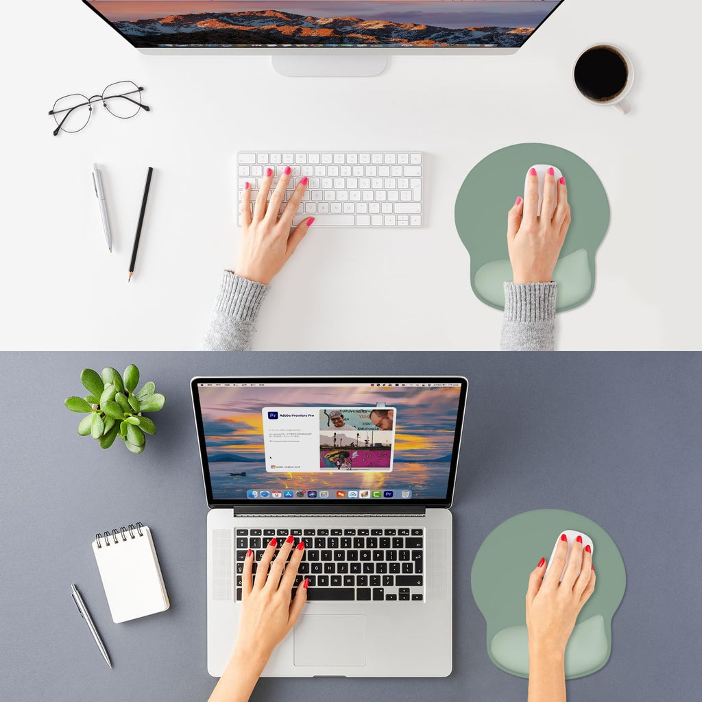 ITNRSIIET Ergonomic Mouse Pad with Wider Memory Foam Wrist Rest +17%, Curved Cushion Reduces Pressure 20%, Pain Relief, Non-Slip, Smooth, Cute Color Desk Accessory, 9.85 x 9 inch, Sage Mint Gradient