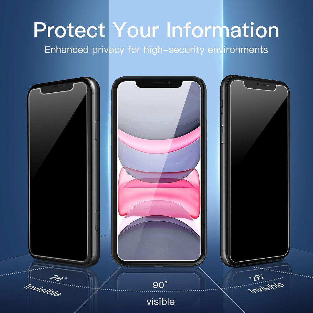 NEW'C 3 Pack Privacy for iPhone 11, iPhone XR Screen Protector, Enhanced 28-Degree Privacy Angle, Ultra Durable 9H Hardness, Bubble-Free