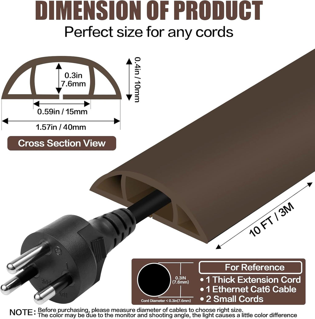 Floor Cord Cover Cable Cavity Self Adhesive Cord Hider Floor 10FT Floor Cable Management Power Cord Protector Floor Electric Cord Covers for Offices, Gym, Exhibitions (CoffeeBrown, 1.57" x 10')