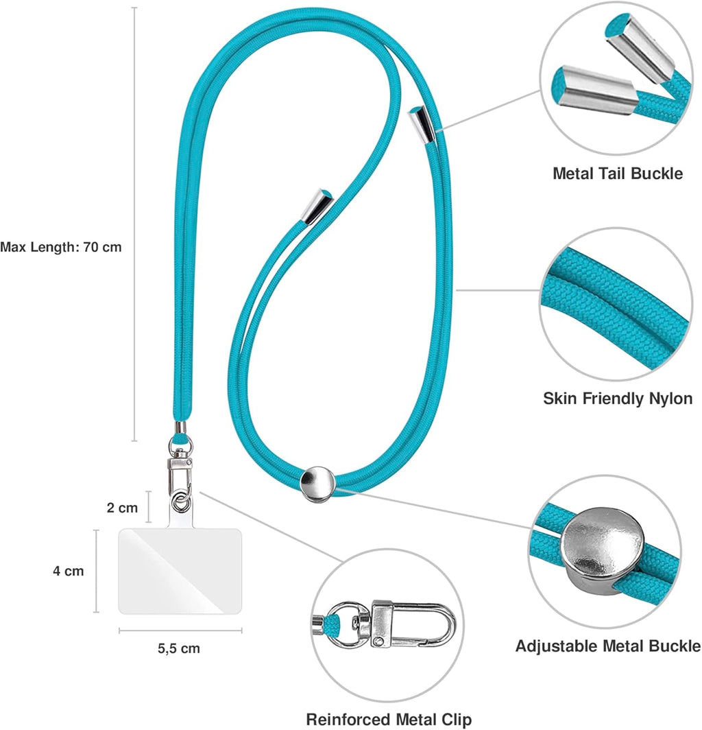Cell Phone Lanyard [Turquoise] - Comfortable Universal Smartphone Lanyard - Easy to Use Neck Phone Holder [Clear Patch] - Adjustable Length Phone Strap Crossbody - Fits All Mobile Phones