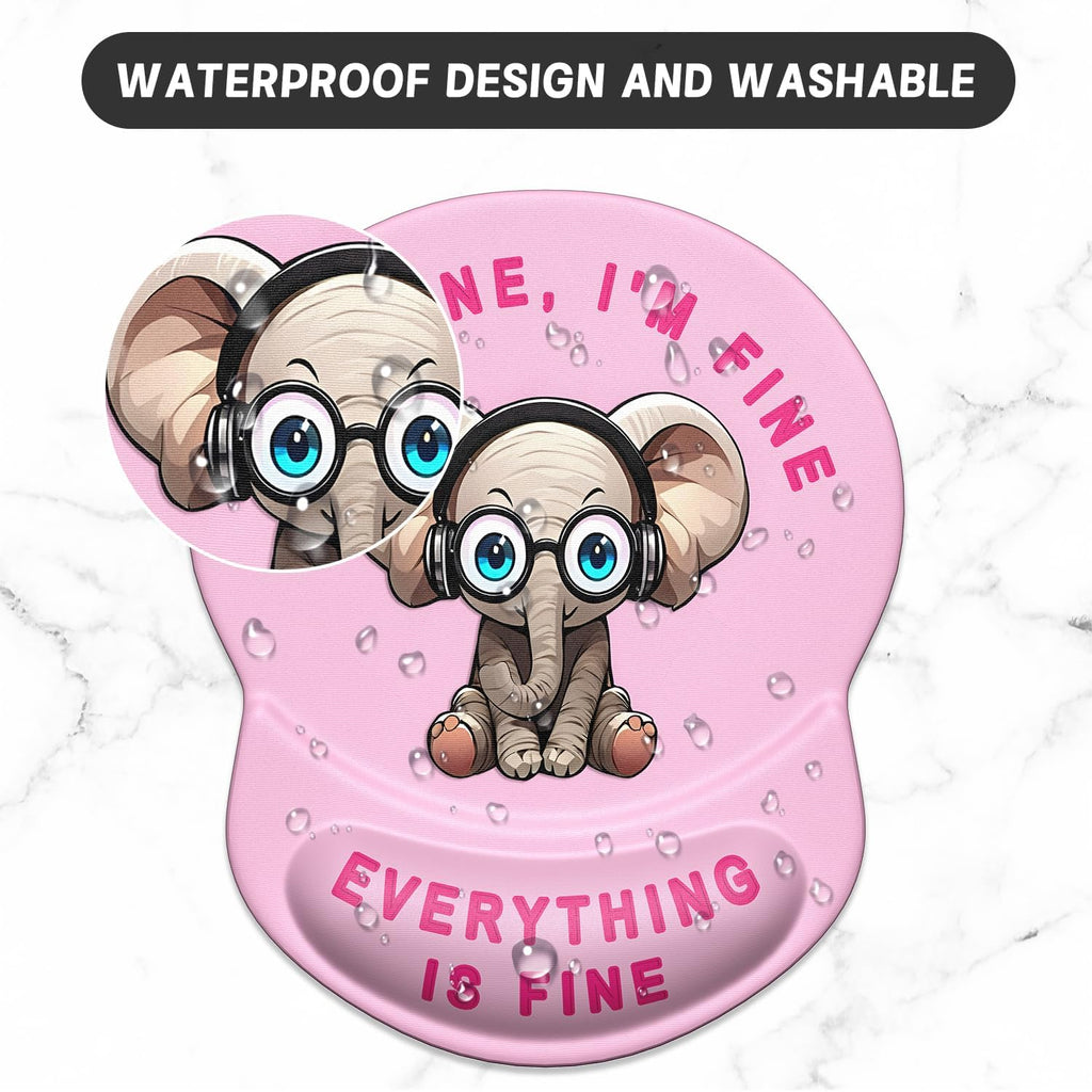 ITNRSIIET Ergonomic Mouse Pad with Gel Wrist Support Small Wrist Rest Smooth Surface Non-Slip PU Base Comfortable Office Supplies Pain Relief, 8.7 x 7.2 inches, Pink Pretty Elephant