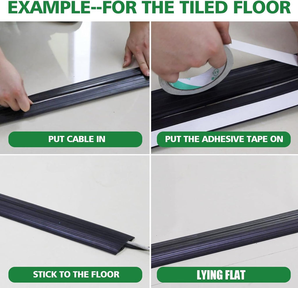 4ft Floor Cable Cover Heavy Duty PVC Cord Cover Wire Cover to Prevent Trip Hazard for Home Office or Outdoor(4ft, Black)