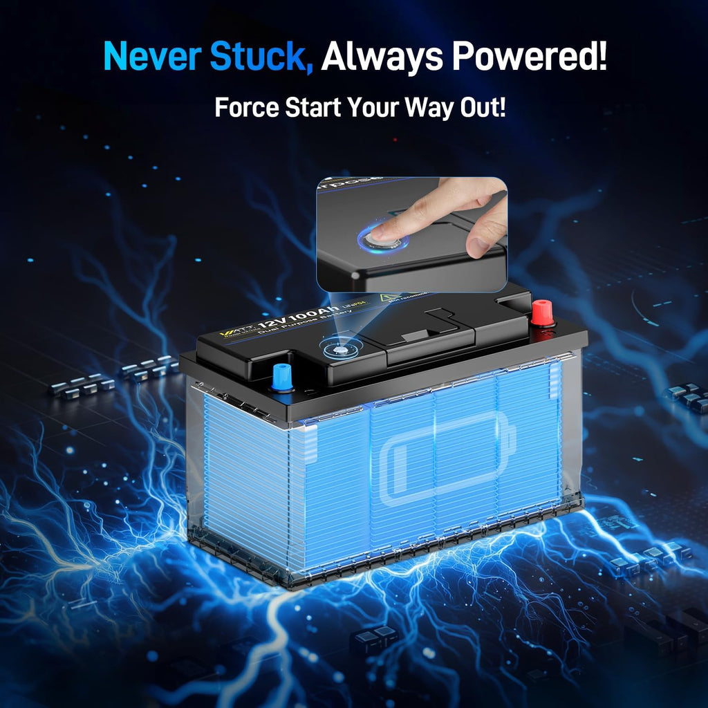 12V 100Ah Bluetooth LiFePO4 Battery, [Cranking &Deep Cycle] Lithium Battery with Self-Heating, Built-in 200A BMS, Perfect for Trolling Motor, RV, Marine, Boat(4 Pack)