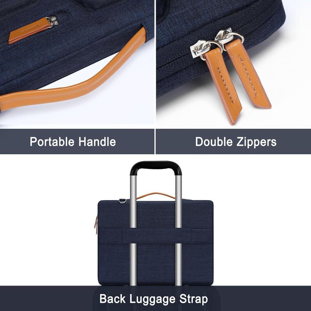 MOSISO 360 Protective Laptop Shoulder Bag,13-13.3 inch Computer Bag Compatible with MacBook, HP, Dell, Lenovo, Asus Notebook,Side Open Messenger Bag with 4 Zipper Pockets&Handle, Navy Blue