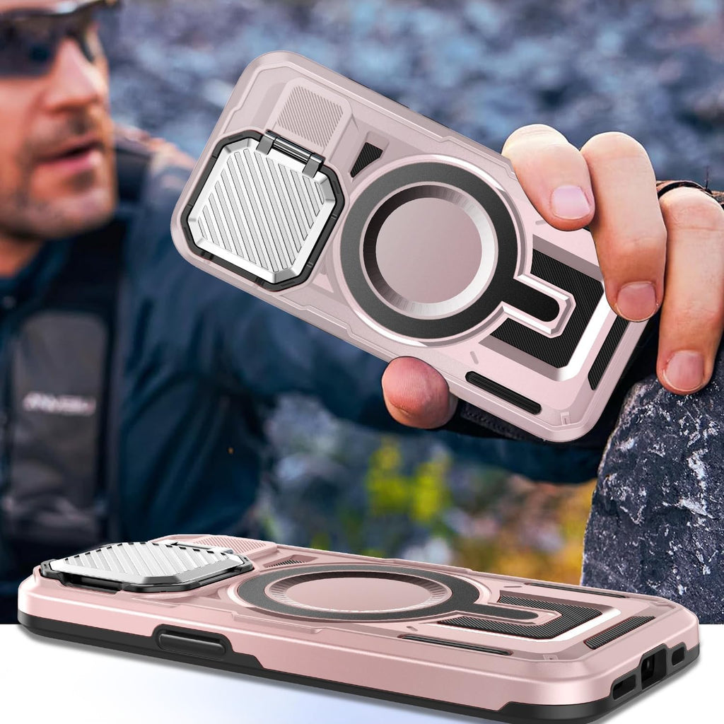 Camera Stand Case for iPhone 15 Plus, [Compatible with Mag Safe] [Lens Cover] 2024 Version Military Grade Protective Soft Case for iPhone 15 Plus 6.7 inch Men Women, Pink