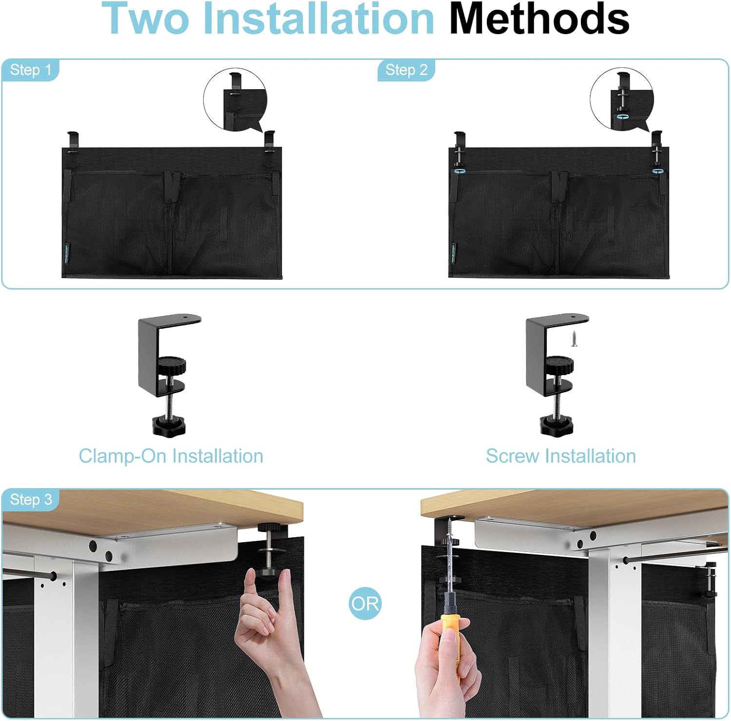 No Drill Under Desk Cable Management and Privacy Panel 2 in 1 | Modesty Panel with Cord Organizer |Felt Standing Desk Back Skirt for Office,Home(23.6")
