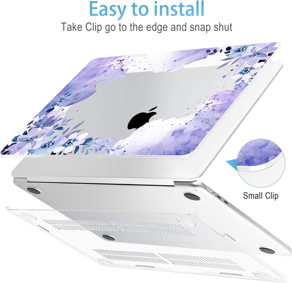 Mektron for 2025 M4 MacBook Air 13.6 Inch A3240 Case Fits 2023 A2681 M2 2024 A3113 M3 Chip with Liquid Retina Display Touch ID, Printed Plastic Hard Shell Cover for MacBook Air 13.6", Purple Floral