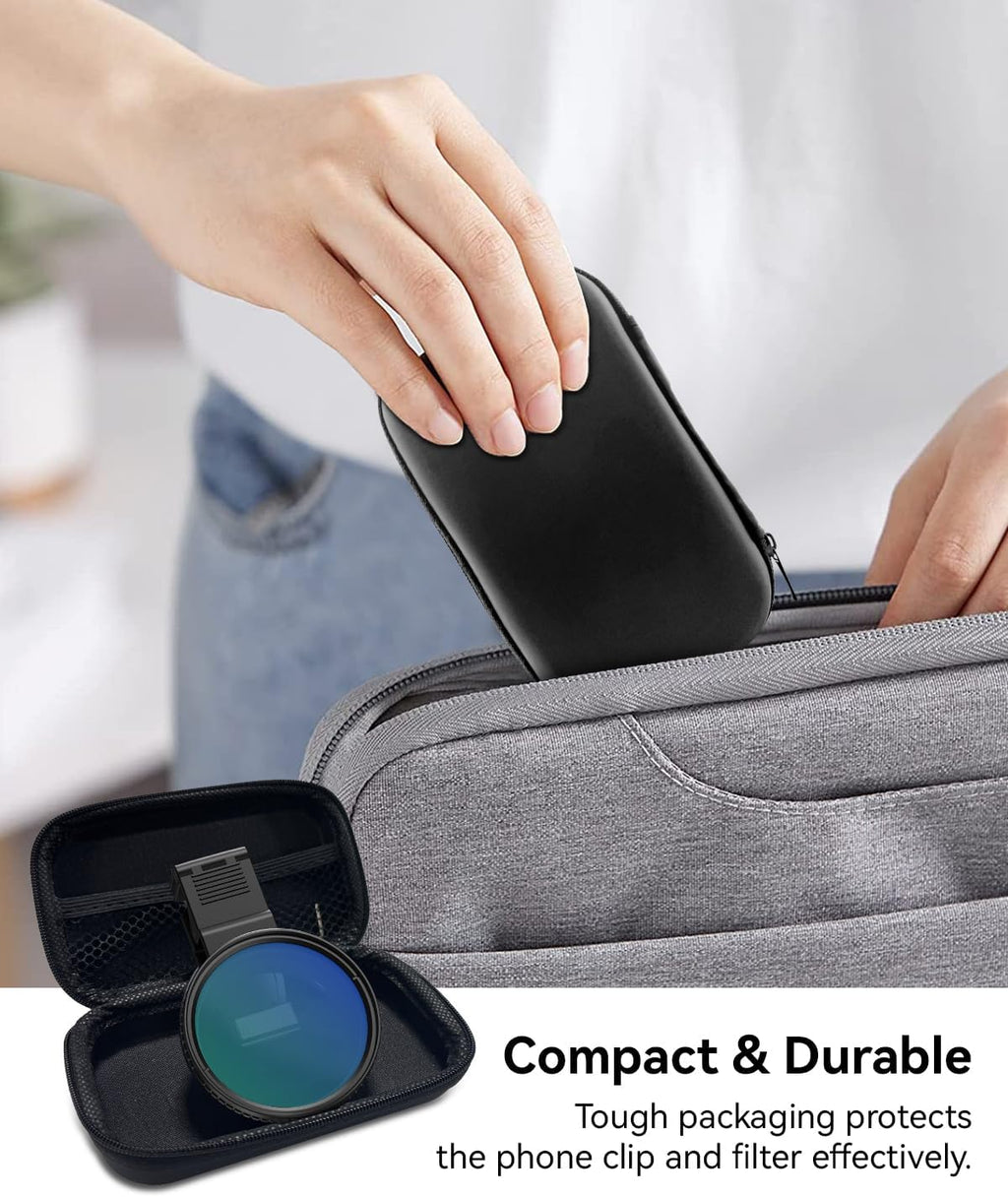67mm Variable ND2-400 Filter for iPhone/DSLR - Phone Neutral Density Lens Attachment with Universal Clip, Compatible with iPhone 16/15/14/13 Pro Max, Samsung Galaxy, Huawei, etc.