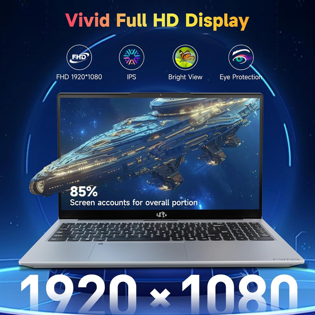 NIMO 15.6 inch Laptop FHD, AMD Ryzen 5 3500U, 8 GB RAM, 256 GB SSD, Windows 11, Backlit Keyboard, Fingerprint Reader, 65W PD, Lightweight Computer for Work and Homeschooling, Classic Silver