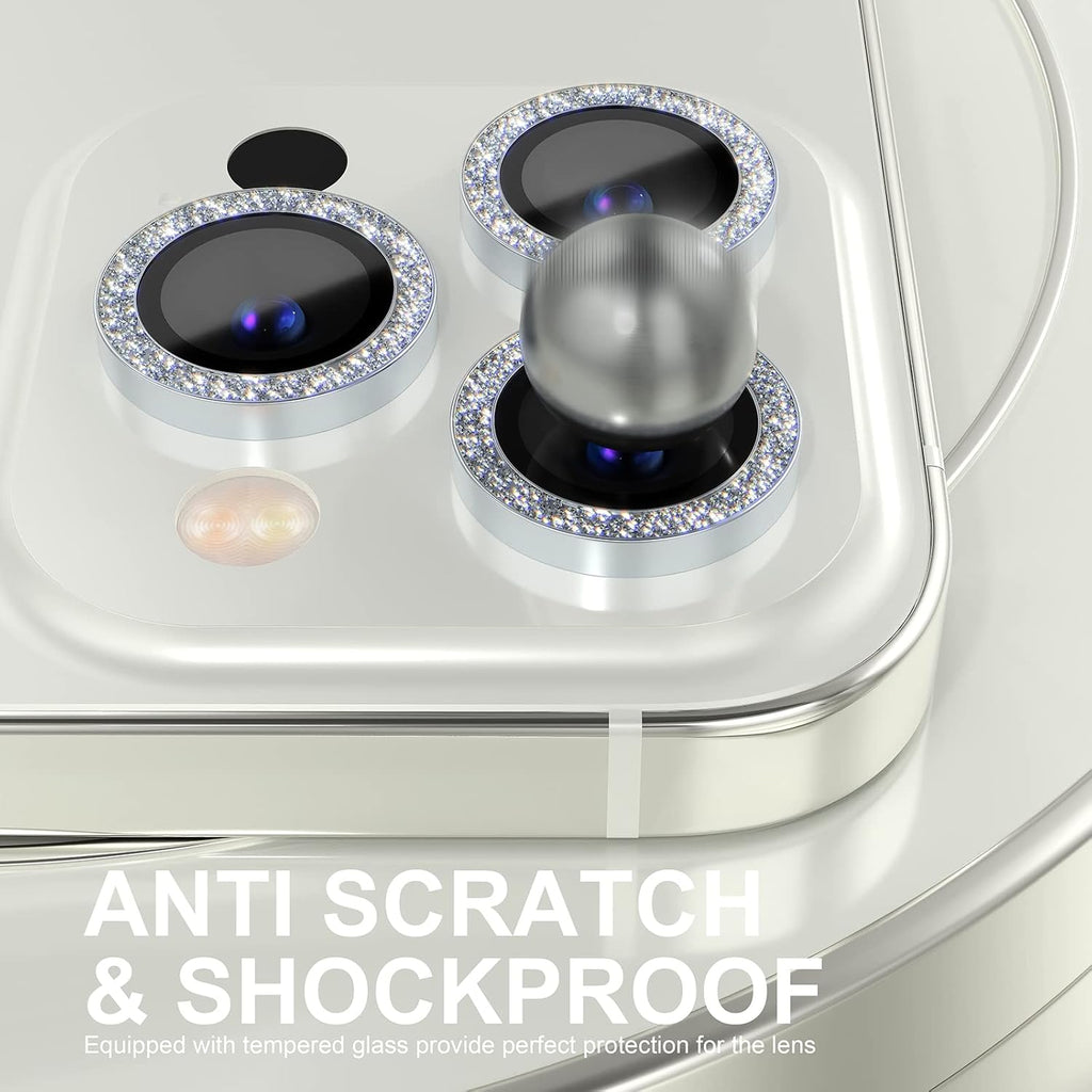 Choiche [3+1 for iPhone 14 Pro/iPhone 14 Pro Max Camera Lens Protector Bling, 9H Tempered Glass Camera Cover Screen Protector Metal Ring Decoration Accessories (Glitter-Silver)
