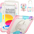 SEYMAC Case for iPad (A16) 11th/10th Generation 2025/2022 (11″/10.9″), Sturdy Heavy Duty Full-Body Shockproof Protective Case with Screen Protector, Rotating Stand, Hand/Shoulder Strap, Colorful/Pink