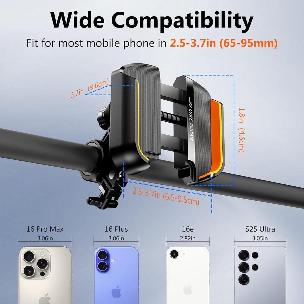 Motorcycle Bike Phone Holder - [Secure Lock & Not Block Camera] Quick Install Handlebar Mount for Bicycle Scooter, Universal Phone Clamp for iPhone 16 15 14 Pro Max, Samsung Galaxy