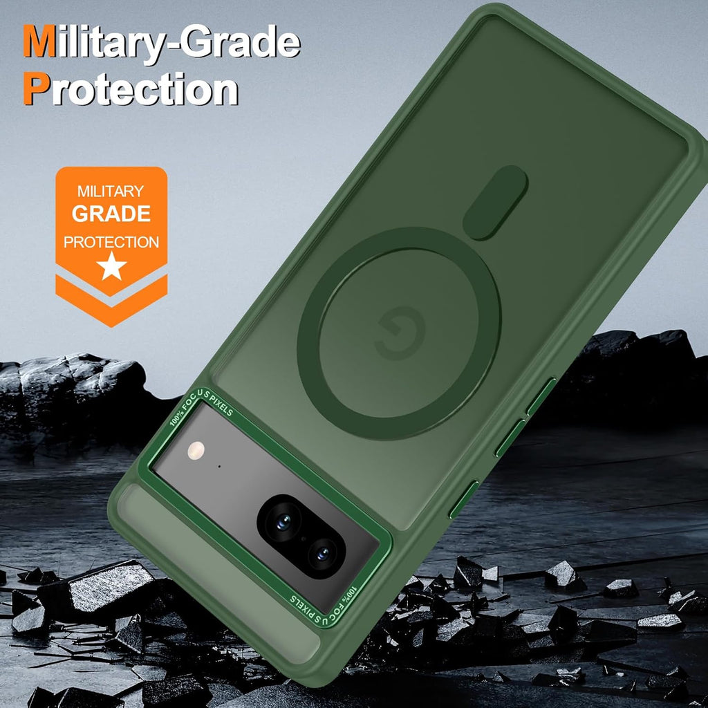 Magnetic for Google Pixel 7 Case, [Military Grade Drop Protection] [Compatible with MagSafe] Shockproof Slim Translucent Matte Anti-Slip for Women Girls Men Case, Forest Green