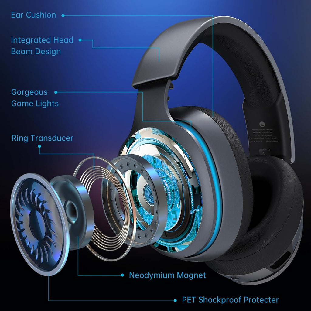 2.4GHz Wireless Gaming Headset for PS5, PS4 Fortnite & Call of Duty/FPS Gamers, PC, Nintendo Switch, 7.1 Surround Sound, Bluetooth 5.3 Gaming Headphones with ENC Mic, 40+Hr Battery - Space Gray