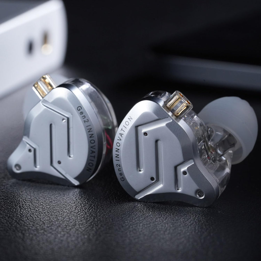 KZ ZSN Pro 2 in-Ear Monitors Headphones Metal Earphones 1BA+1DD Hybrid Technology HiFi Bass Clear Sound IEMs Noise Cancellation Earbuds Wired for Musicians Singer Audiophile(Silver,No Mic)