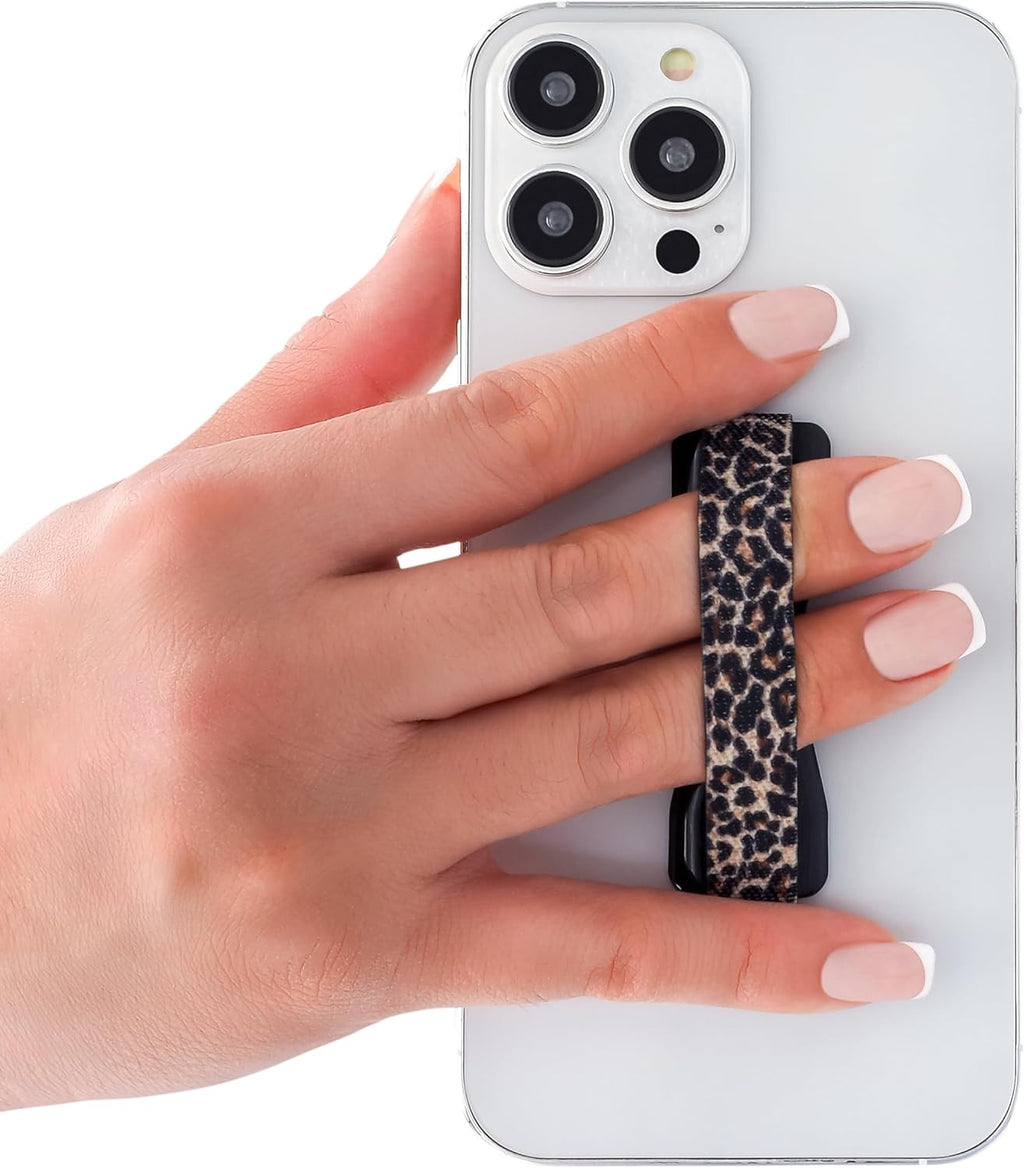 LOVEHANDLE Universal Phone Grip for Smartphones & Mini Tablets - Phone Holder for Hand - Wireless Charging Compatible - Made in The USA - Leopard