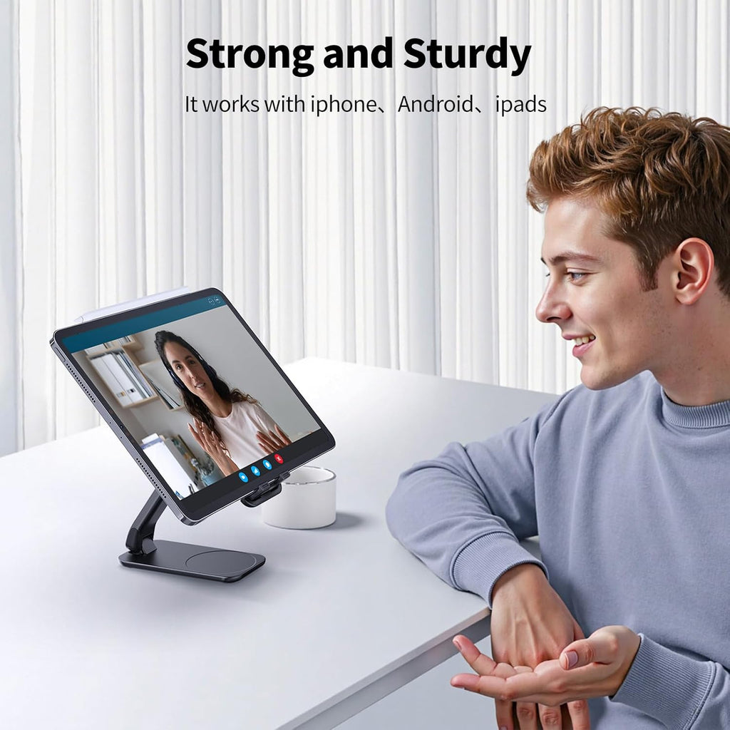 iWALK Magnetic Cell Phone Stand for Desk, Angle and Height Adjustable Mobile Phone Holder, Foldable Magnet Stand for iPhone 16 15 14 13 12 Pro Max and iPad, Cell Phone Holder for Samsung Galaxy, Black