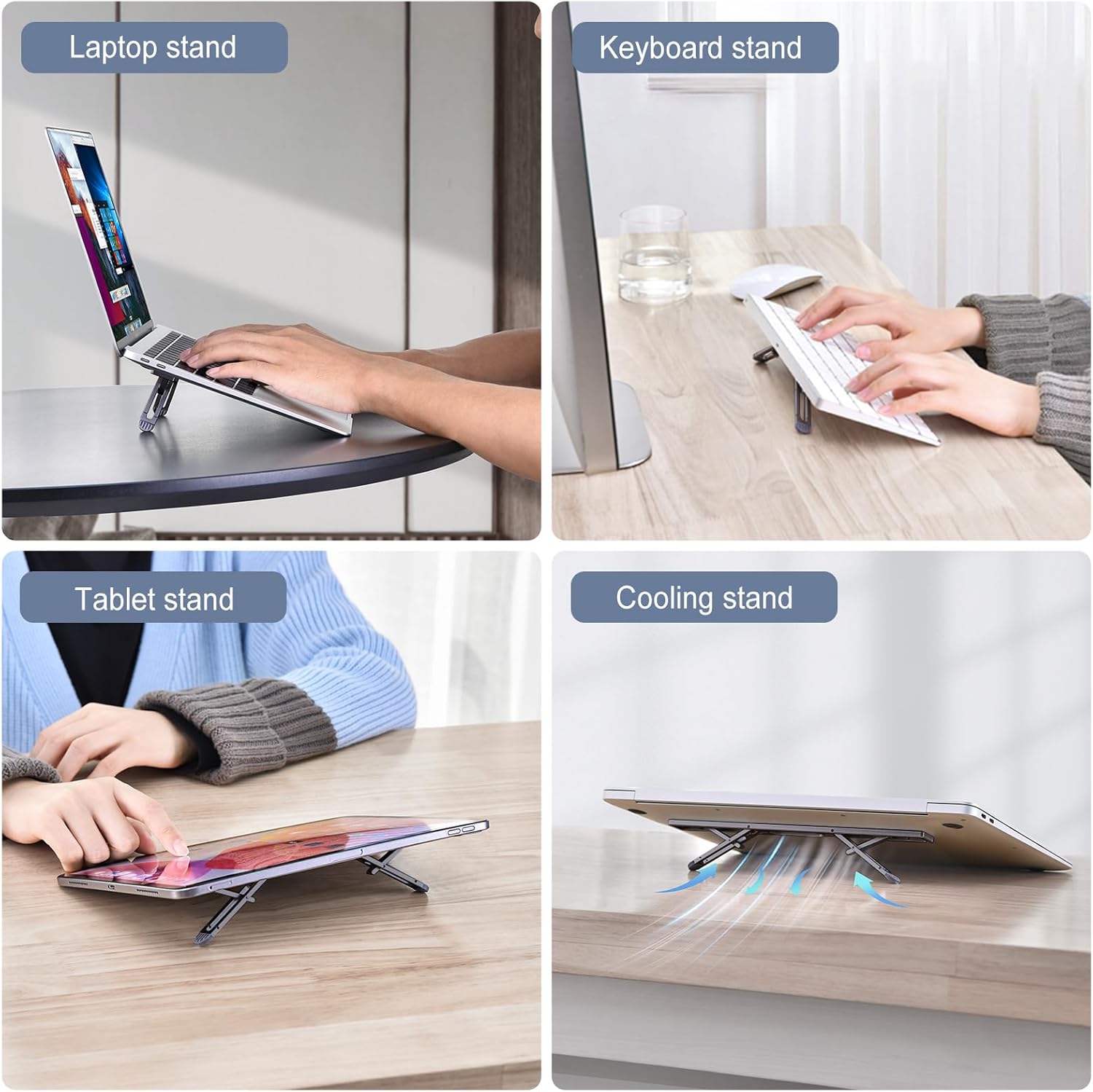 Laptop Risers for Desk, 4 Adjustable Heights Laptop Stand, Keyboard Riser, Ergonomic Laptops Feet for Desk, Compatible with MacBook Air Pro, with Dell, with HP, More 10-15.6” Laptops