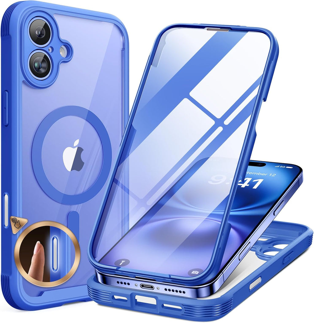 Miracase Magnetic for iPhone 16 Plus Case Full-Body Phone with Built-in Glass Screen Protector, [Compatible with MagSafe] Military Drop Proof 16 Plus Cover Bumper 6.7 inch, Blue