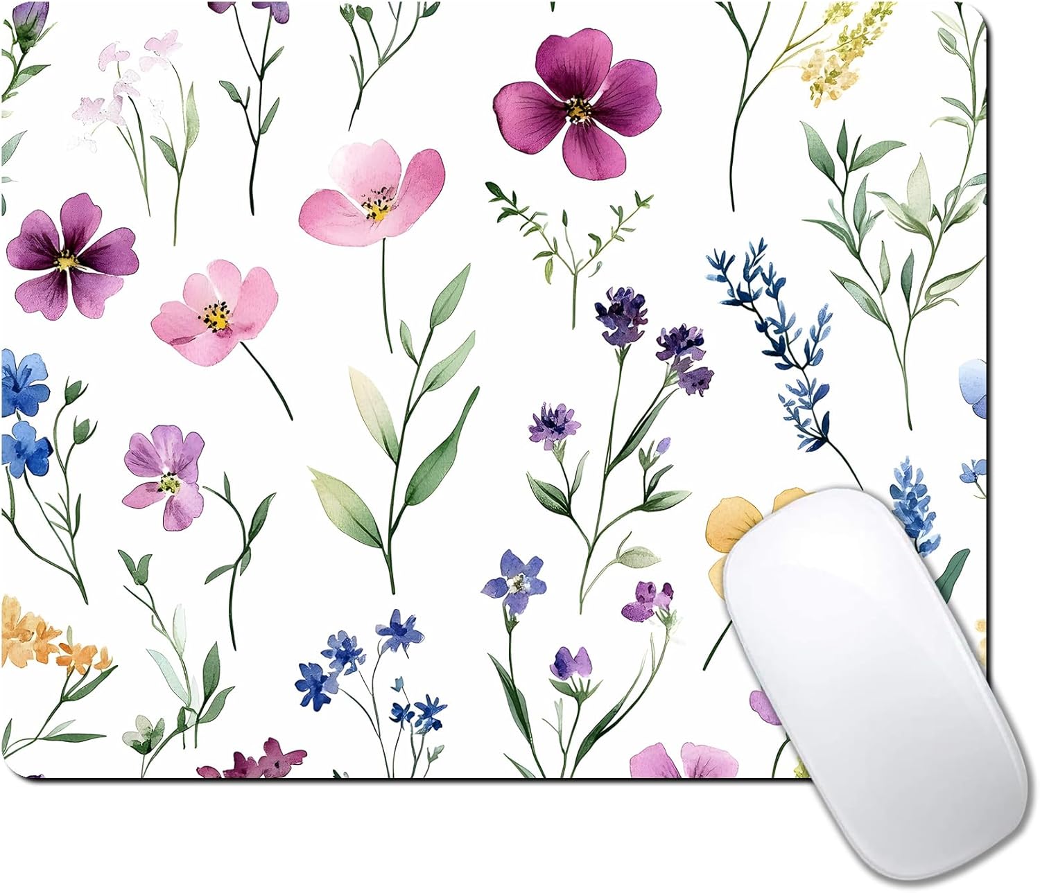 Watercolor Flower Wildflowers Floral Custom Mouse Pad with Non-Slip Rubber, Small Square Design for Wireless Laptop & Computer Mouse Pads for Desk, 9.5 x 7.9 inch Smooth Surface for Gaming & Office