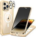 seacosmo for iPhone 14 Pro Max Case, Full Body Bumper with Built-in 9H Tempered Glass Privacy Screen Protector and Camera Lens Protector, Compatible with MagSafe, Shockproof Phone Case, 6.7", Gold