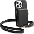 ZVE for iPhone 15 Pro Max Wallet Case Crossbody, Card Holder Phone Purse for Women, RFID Blocking Zipper Leather Cover with Wrist Strap for iPhone 15 Pro Max (6.7 inch)- Black