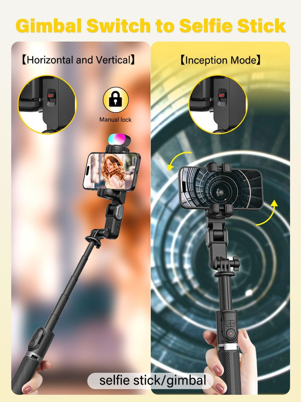 Gimbal Stabilizer for Smartphone,2-axis stabilizer Without APP face Tracking,4 in 1 Portable Phone Tripod,stabilizer for iPhone& Android,108CM Extension Rod,AOCHUAN M2PRO Black