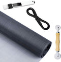 Screen Repair Kit for Windows or Doors Adjustable Fiberglass Screens with Rolling Tool, Screen Retainer Spline and Sliding Door Cleaning Brush (36" x 84", Black)