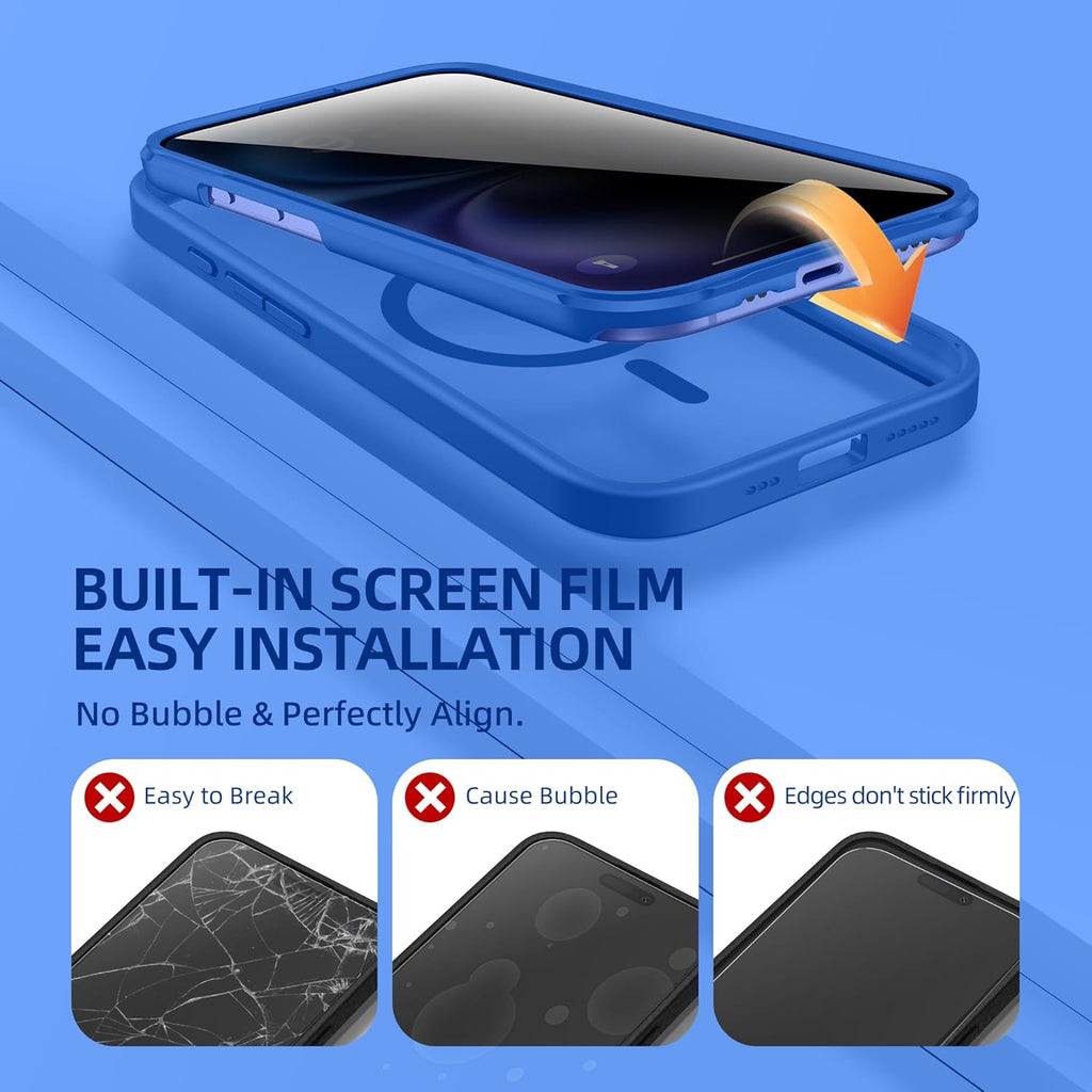BERFY Magnetic for iPhone 16 Plus Case, Compatible with MagSafe, Built-in Privacy Screen Protector and Upgraded Camera Protection, Anti-Spy Full Body Shockproof Phone Case for 16 Plus 6.7", Klein Blue