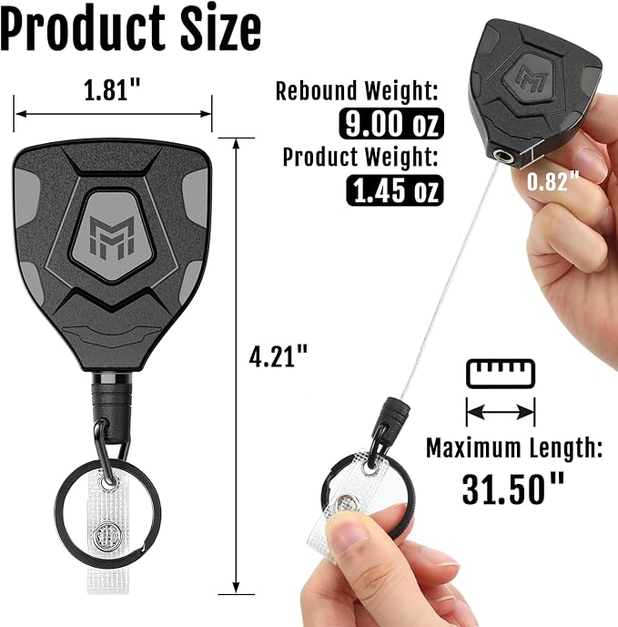 MNGARISTA Heavy Duty Retractable Badge Reel, 8 oz 31.5'' Keychain, 2 Pack | - Image 3