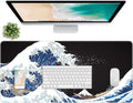 Extended Gaming Mouse Pad, XXL Large Desk Pad 30 x 14 Inch, Big Computer Keyboard Mousepad, Waterproof Mouse Mat with Stitched Edges and Non-Slip Base for Women Office Gaming, Sea Waves