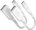 BLACK+DECKER USB C to USB A Adapter, USB C Male to USB Female Adapter Nylon Braid, Type C OTG Cable Compatible w/iPhone 16 15 Pro, MacBook Pro 2022/Air/Mini, iPad—2 Pack, 3" (White)