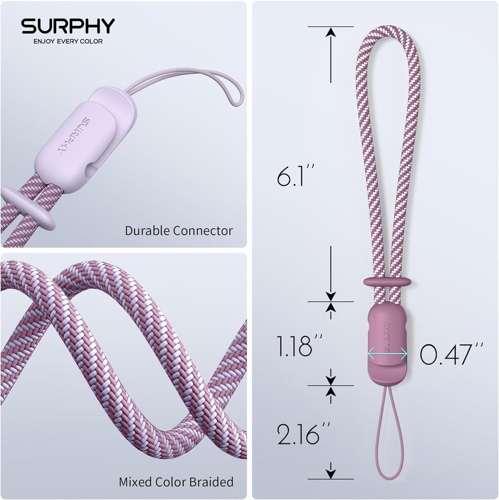 SURPHY 2 Pack Phone Lanyard for Cellphone Case, Phone Wrist Strap for Case, Cellphone Strap with 2-Color Braided, Charm Wrist Lanyard for Women and Men, Lilac & Lilac Purple