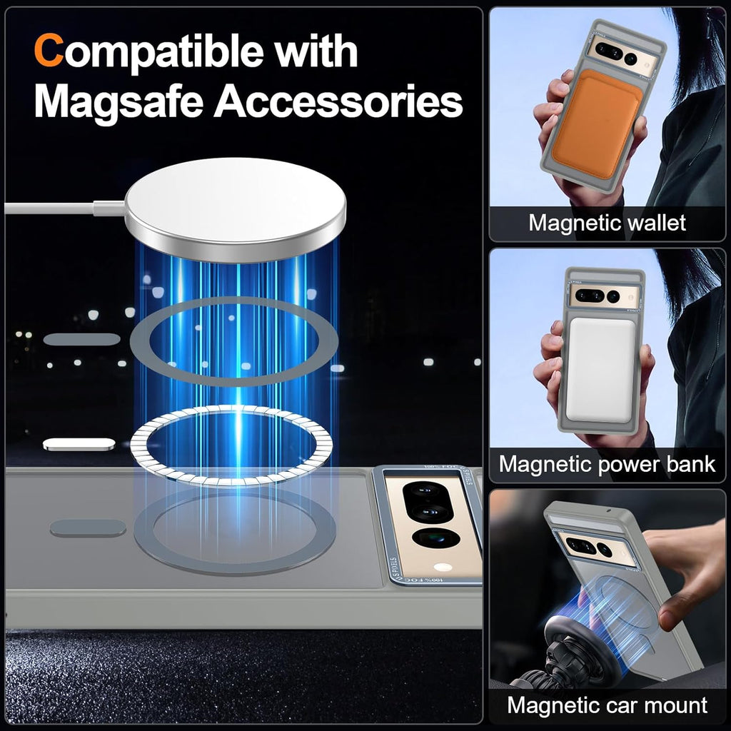 Magnetic for Google Pixel 7 Pro Case, [Military Grade Drop Protection] [Compatible with MagSafe] Shockproof Slim Translucent Matte Anti-Slip for Women Girls Men Case, Gray