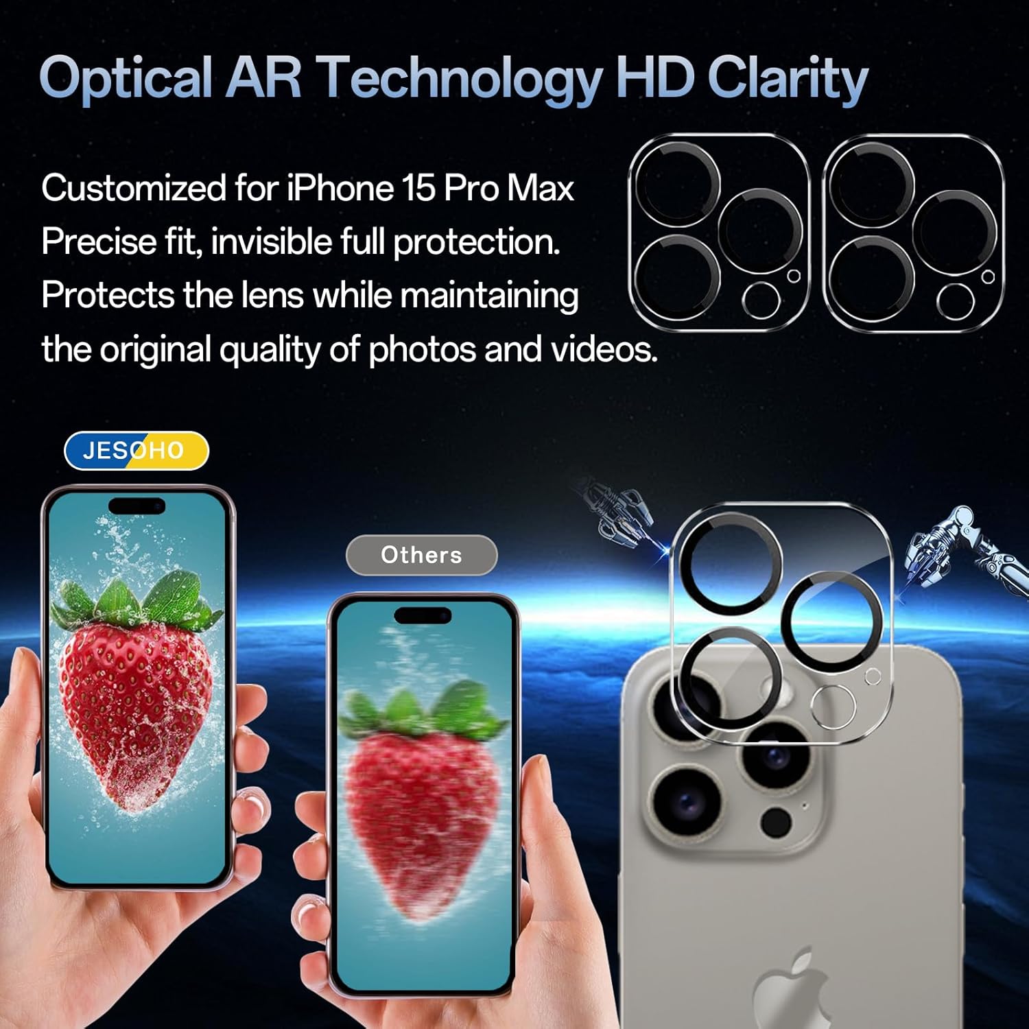 Screen Protector for iPhone 15 Pro Max [6.7 Inch],2 pcs Colorless Anti-Blue Light Tempered Glass Films, HD Clear, 9H Hardness, No Bubbles, Case Friendly with 2 pcs Camera Lens Protector