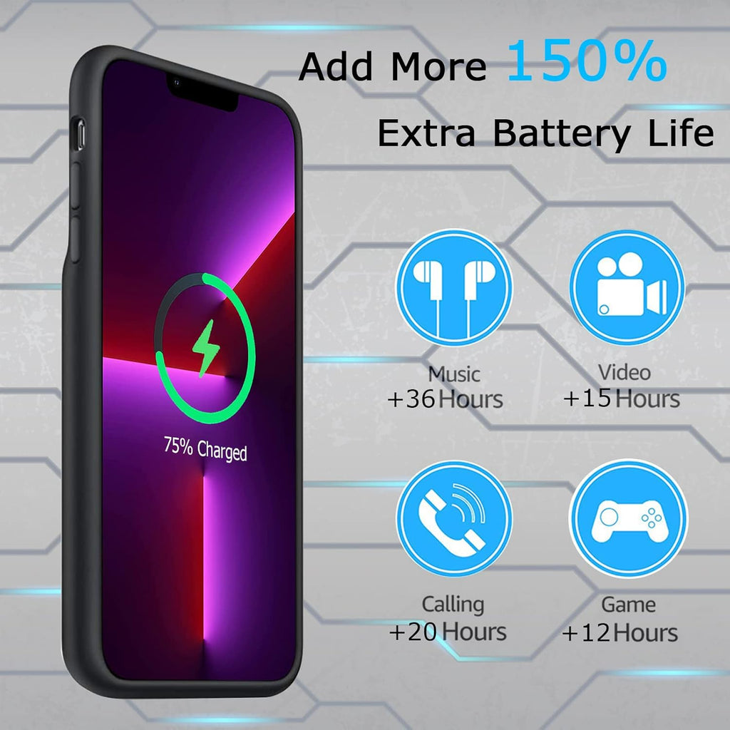 Battery Case for iPhone 13 Pro Max, Upgraded 10800mAh Rechargeable Portable Extended Battery Pack Supported Qi Wireless Charging Case Compatible with iPhone 13 Pro Max (6.7 inch) Charger Case (Black)