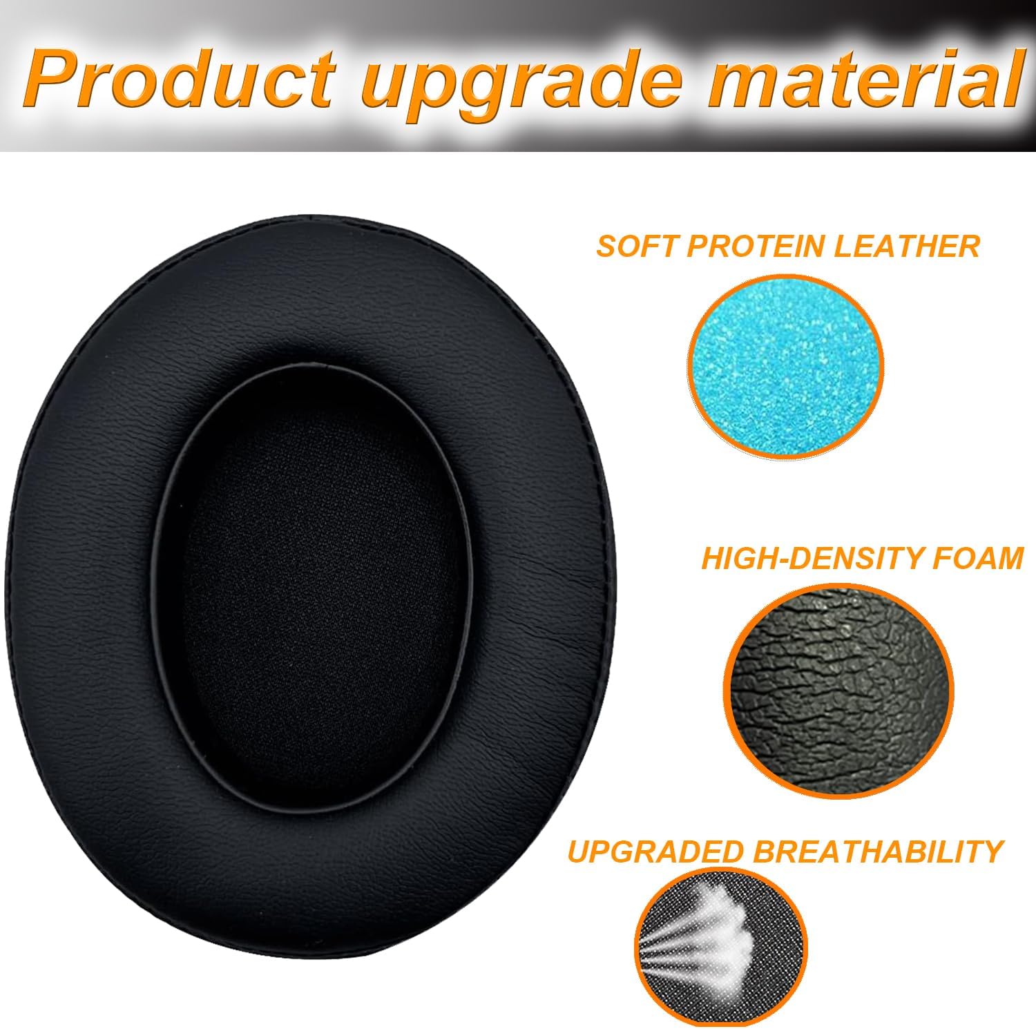 Replacement Ear Pads Cushions for Beats Studio（B0501、B0500），Beats Studio 2 & Studio 3 Wired & Wireless Headphones, Earpads with Soft Protein Leather, Noise Isolation Memory Foam - Grey (Black)