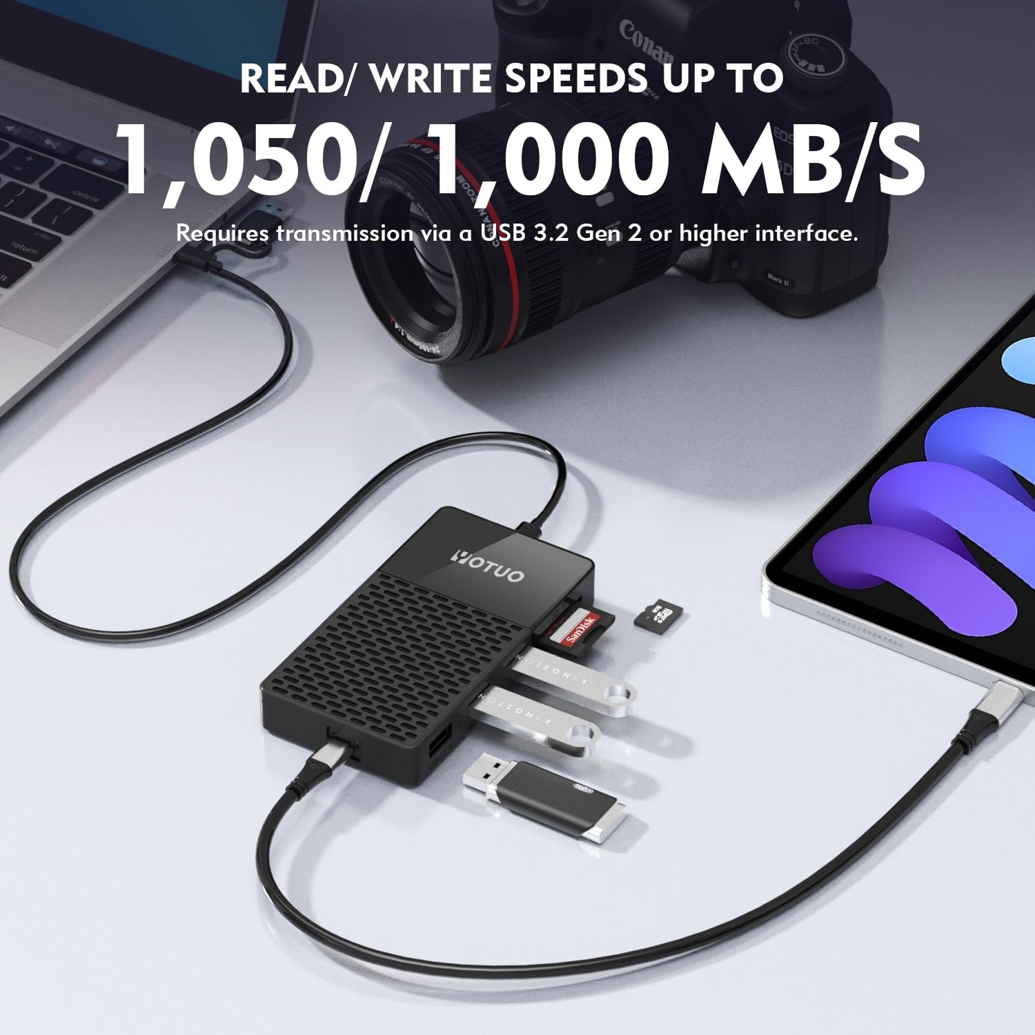 Portable SSD 1TB, Up to 1050MB/s, USB-C External Solid-State Drive with All-in-One Multi-Port USB 3.2 Hub and SD/TF Card Reader Docking Station with iPhone 17/PC/Laptop/Mac/Windows/Android/iOS.