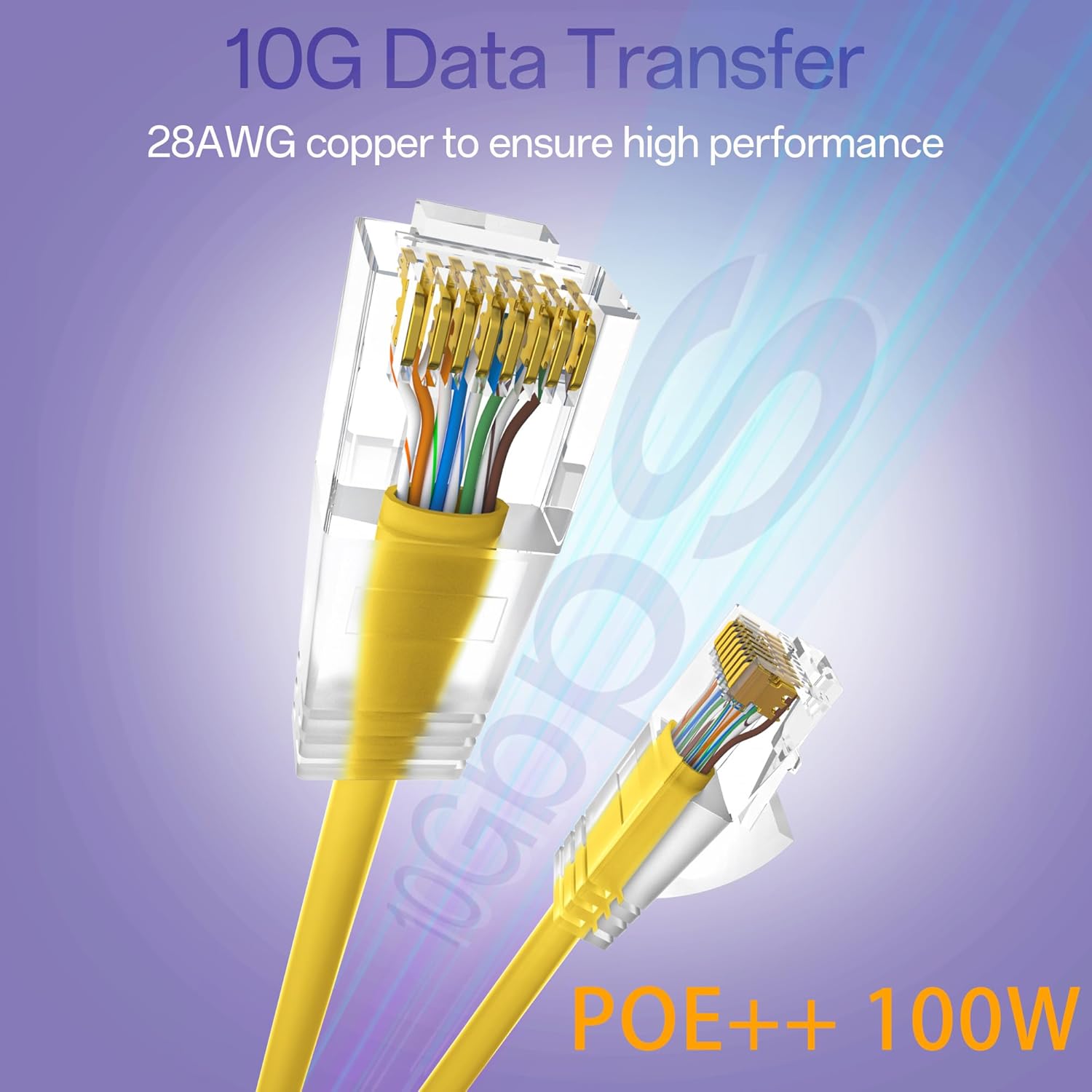 Cat6a Patch Cables 2ft (24 Pack) Slim, Cat6 Ethernet Patch Cable Pure Copper, Flexible Cat 6 Patch Cable 550MHZ 10G, Space-Saving Cat 6A Network Cables for Patch Panel, Yellow