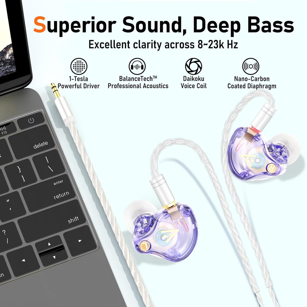 Vibes 202 Wired Earbuds - HiFi in Ear Monitor Headphones – Professional Noise-Isolating Ear Buds - Clear Sound, Deep Bass & Comfort-Fit IEM Earphones - MMCX to 3.5mm, Silver Plated Cord, Carrying Case