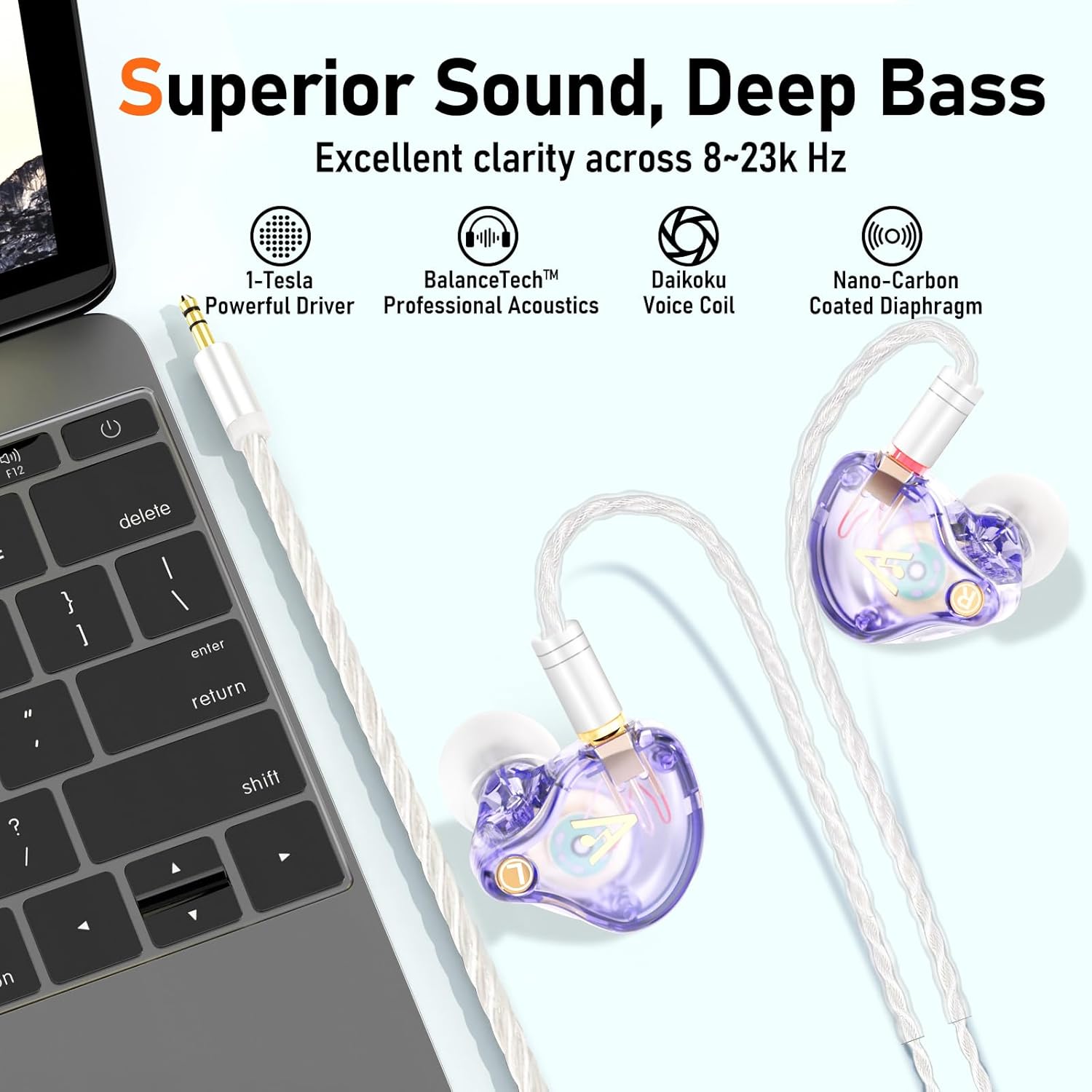 Vibes 202 Wired Earbuds - HiFi in Ear Monitor Headphones – Professional Noise-Isolating Ear Buds - Clear Sound, Deep Bass & Comfort-Fit IEM Earphones - MMCX to 3.5mm, Silver Plated Cord, Carrying Case