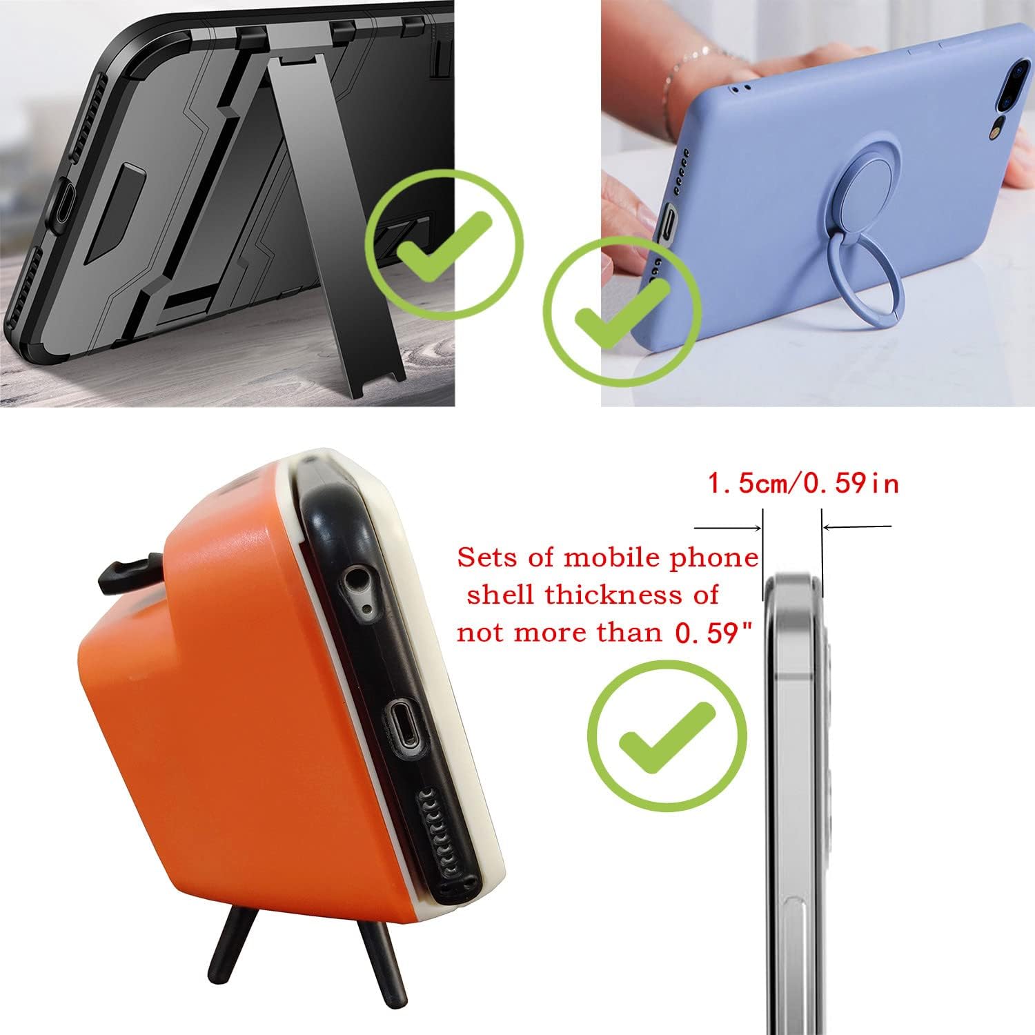 TV Speaker Phone Holder Style Mobile Phone Holder with Speaker Suitable for Smartphones Under 6.5 inches for Men Mens Husband Tester (Front Black and Back Orange)