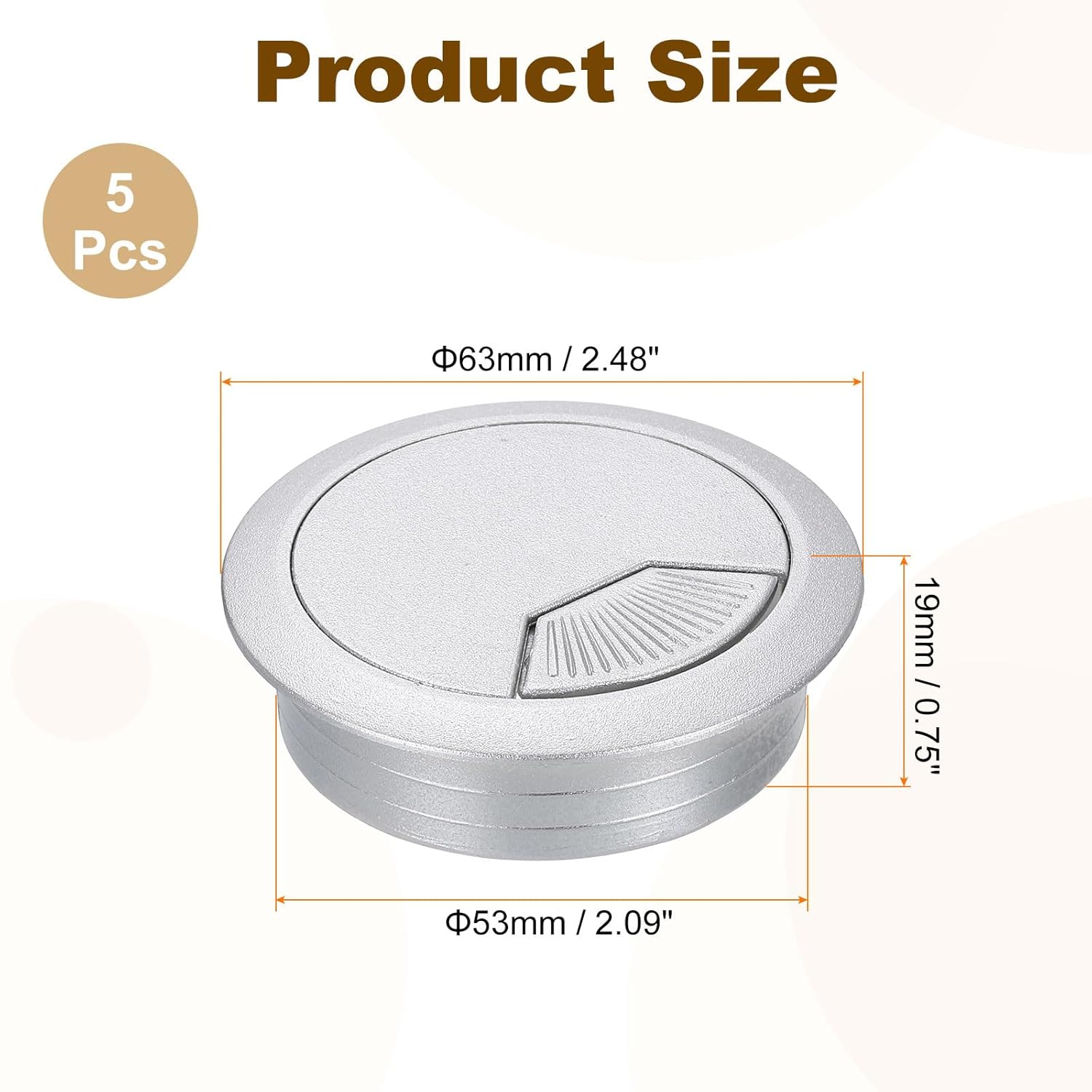 uxcell 5 Pcs 53mm (2.09 Inch) Desk Grommet, Plastic Cable Hole Cover, Wire Cord Cable Organizer for Home Office Computer Desk Cabinet, Silver