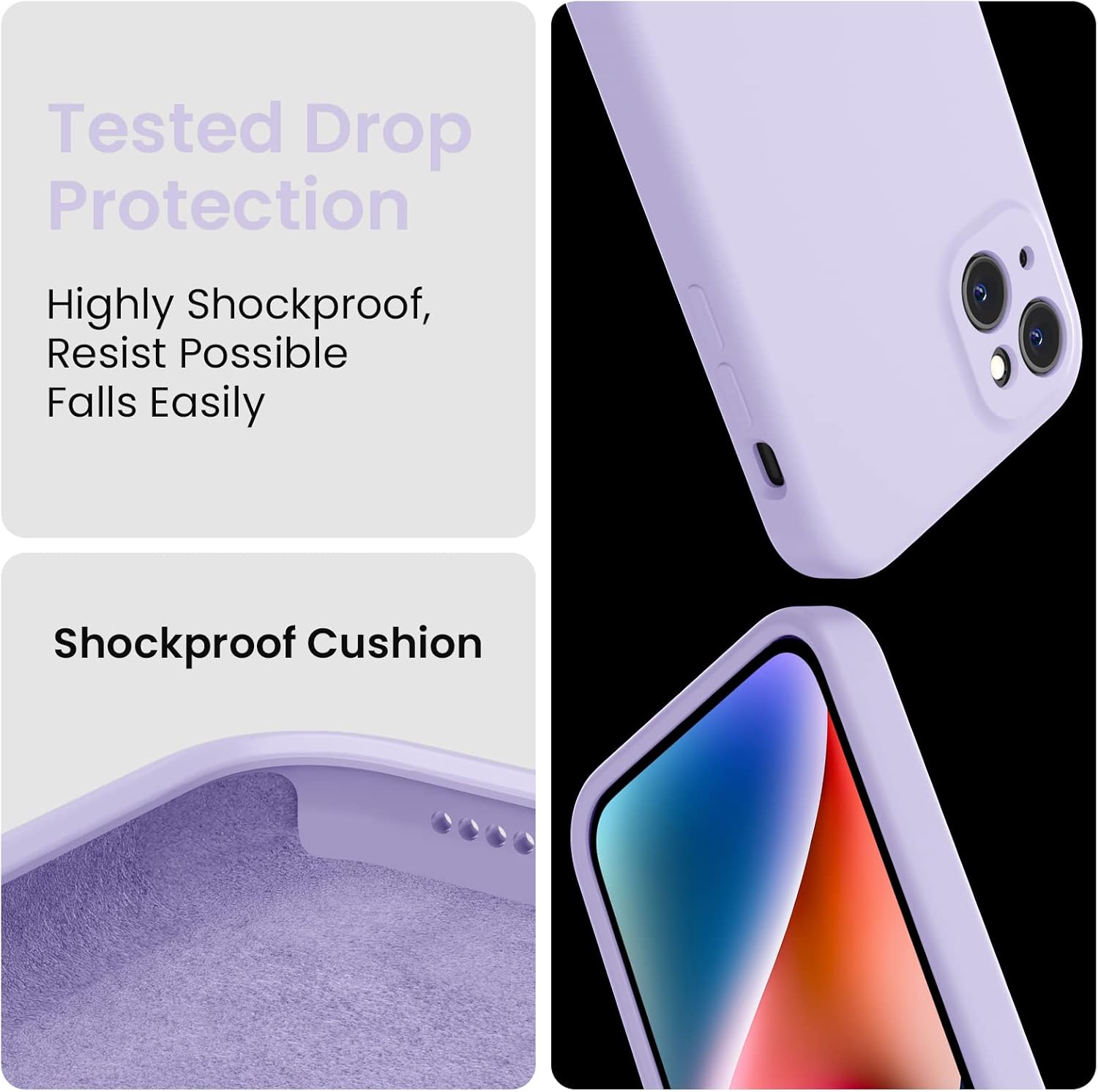FireNova Designed for iPhone 13 Case, Silicone Upgraded [Camera Protection] Phone Case with [2 Screen Protectors], Soft Anti-Scratch Microfiber Lining Inside, 6.1 inch, Clove Purple