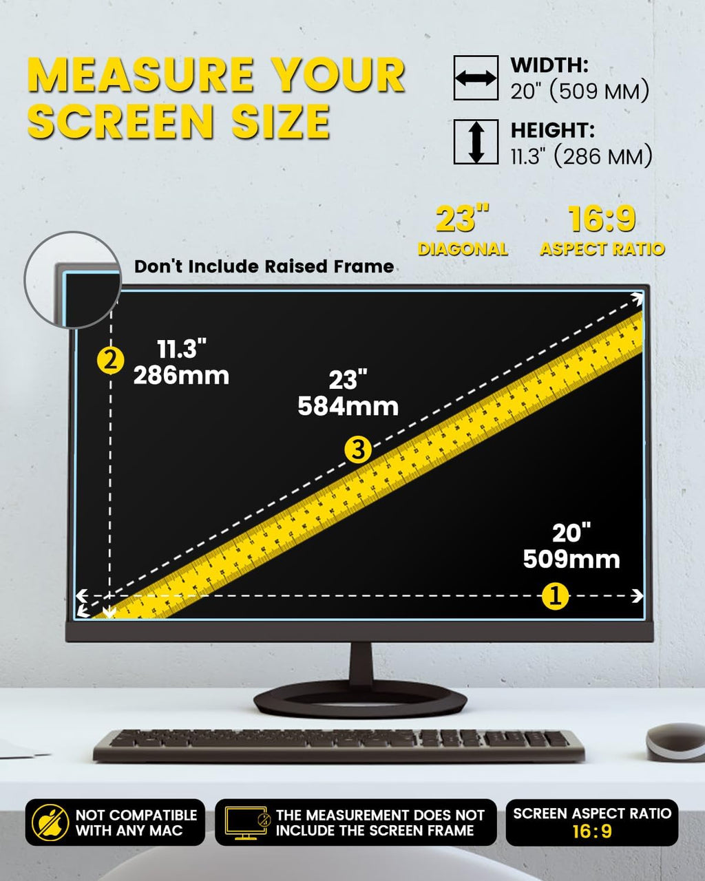 F FORITO 23 Inch 16:9 360°Privacy Screen Protector for Computer Monitor, Removable Eye Protection Anti Blue Light Anti Glare Computer Screen Privacy Shield for 23" Widescreen Monitors
