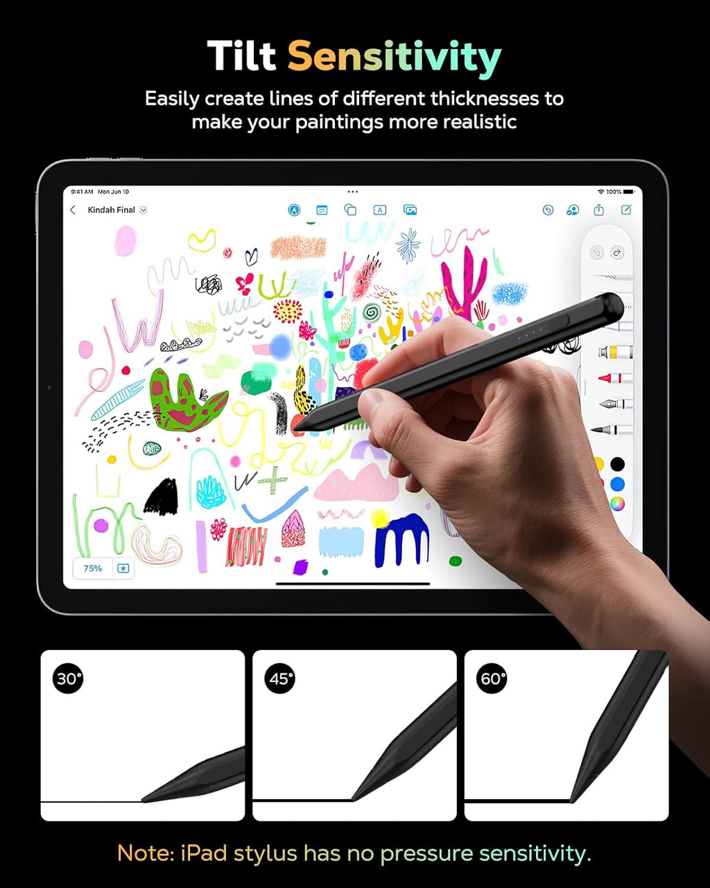 MoKo Pencil for iPad (A16) 11th 10th Gen, Stylus Pen for 2018-2025 Apple iPad 11/10/9/8/7/6/A16, Mini 7/6/5, Air M3/M2 11"/13"/5/4/3, Pro M4 13"/12.9"/11" Tilt Sensitivity, USB-C Fast Charging,Black
