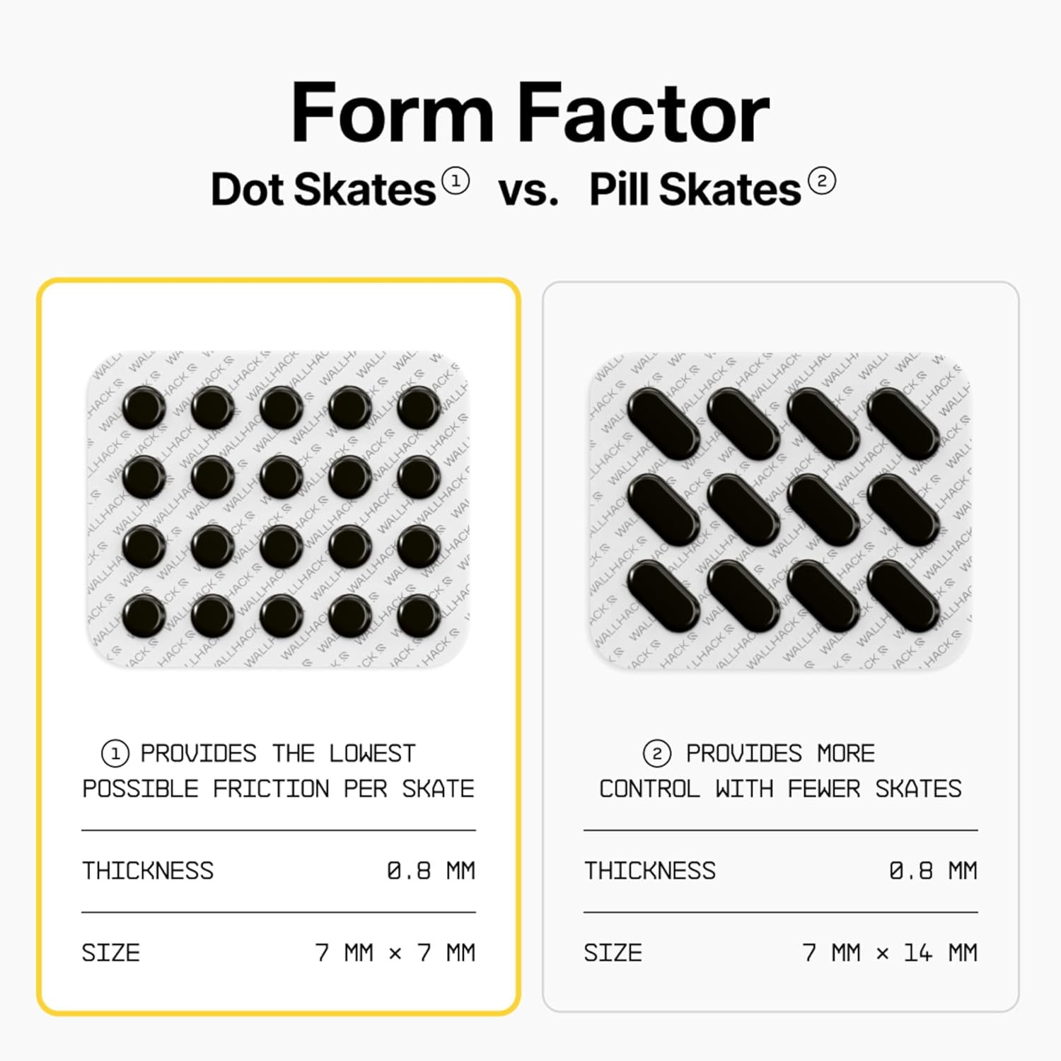 Wallhack PTFE Dot Mouse Skates | Premium Universal Skates for Gaming Mice | Ultra-Smooth Glide on Cloth & Glass Pads | Customize Speed & Control | Fast, Easy to Apply | Black 7mm x 7mm