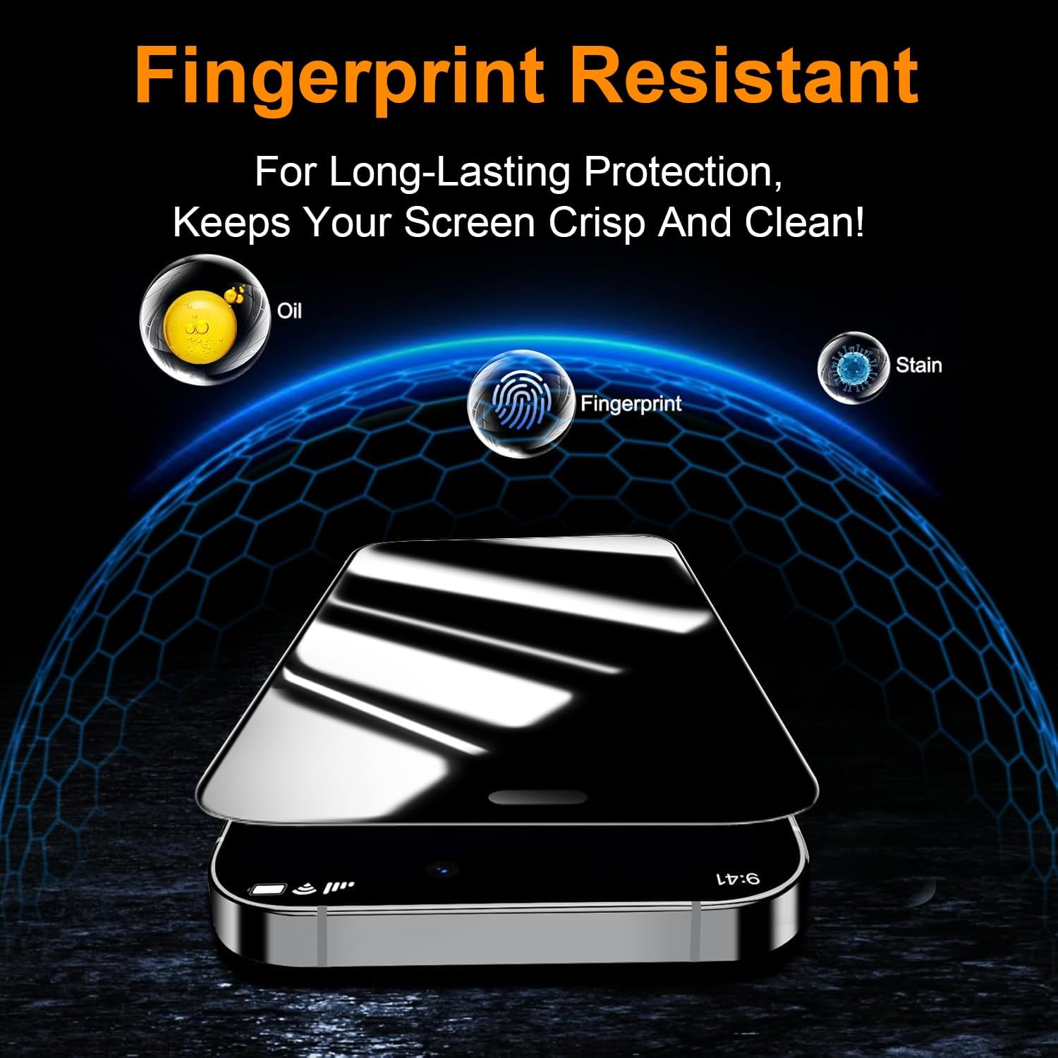 OneFish 2 Pack Privacy Screen Protector for iPhone 14 Pro Max - 4-Way 360° Anti-Spy Tempered Glass, 9H Hardness, 3D Curved Edges, Case-Friendly & Easy Installation