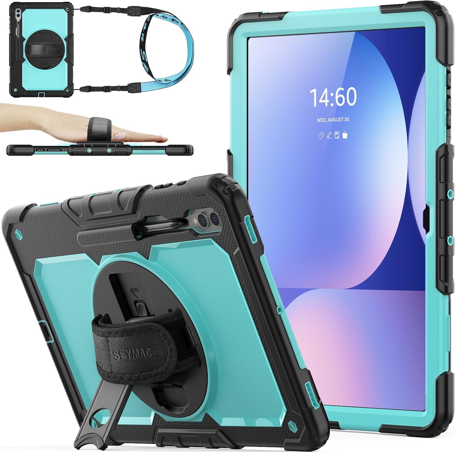 SEYMAC stock Case for Samsung Galaxy Tab S10 Ultra / S9 Ultra Tablet Case 14.6'' with Screen Protector, Pencil Holder, 360 Rotate Stand, Hand Strap, Shoulder Strap, Skyblue1